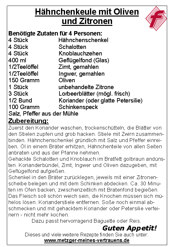 Haehnchenkeule mit Oliven und Zitronen